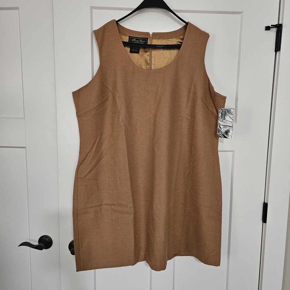 Terry Lewis Classic Luxuries 3X Plus Camel Brown Designer Lined Shift Dress